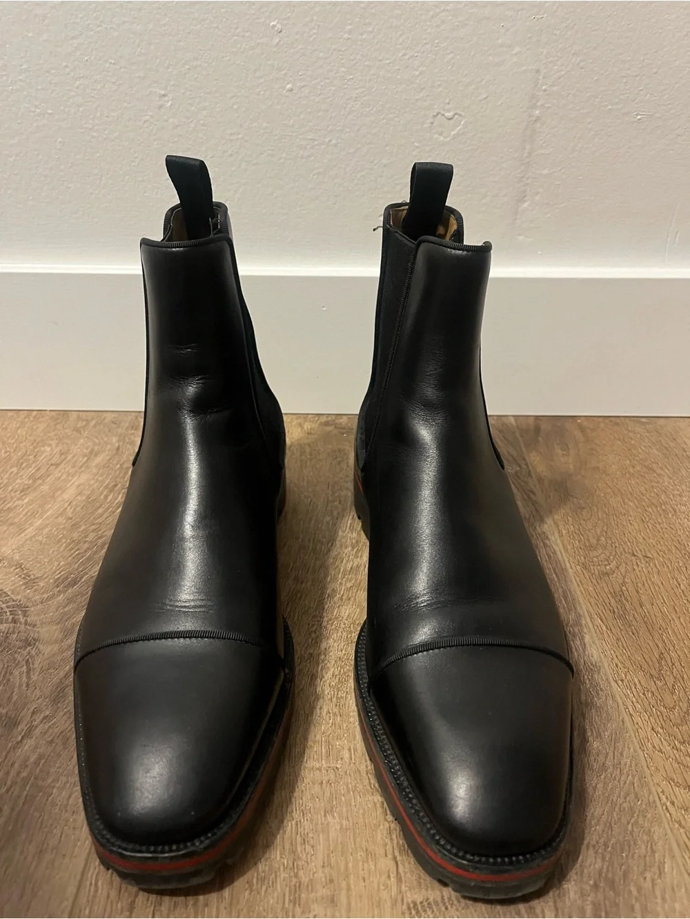 Christian Louboutin Black Leather Chelsea Boots with Red  display picture 2